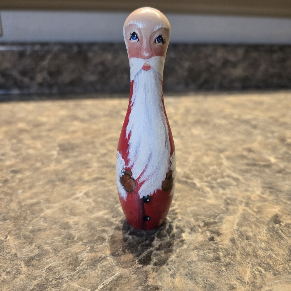 Hand Painted Wooden Mini Bowling Santa Claus  5" Tall Christmas Decoration
